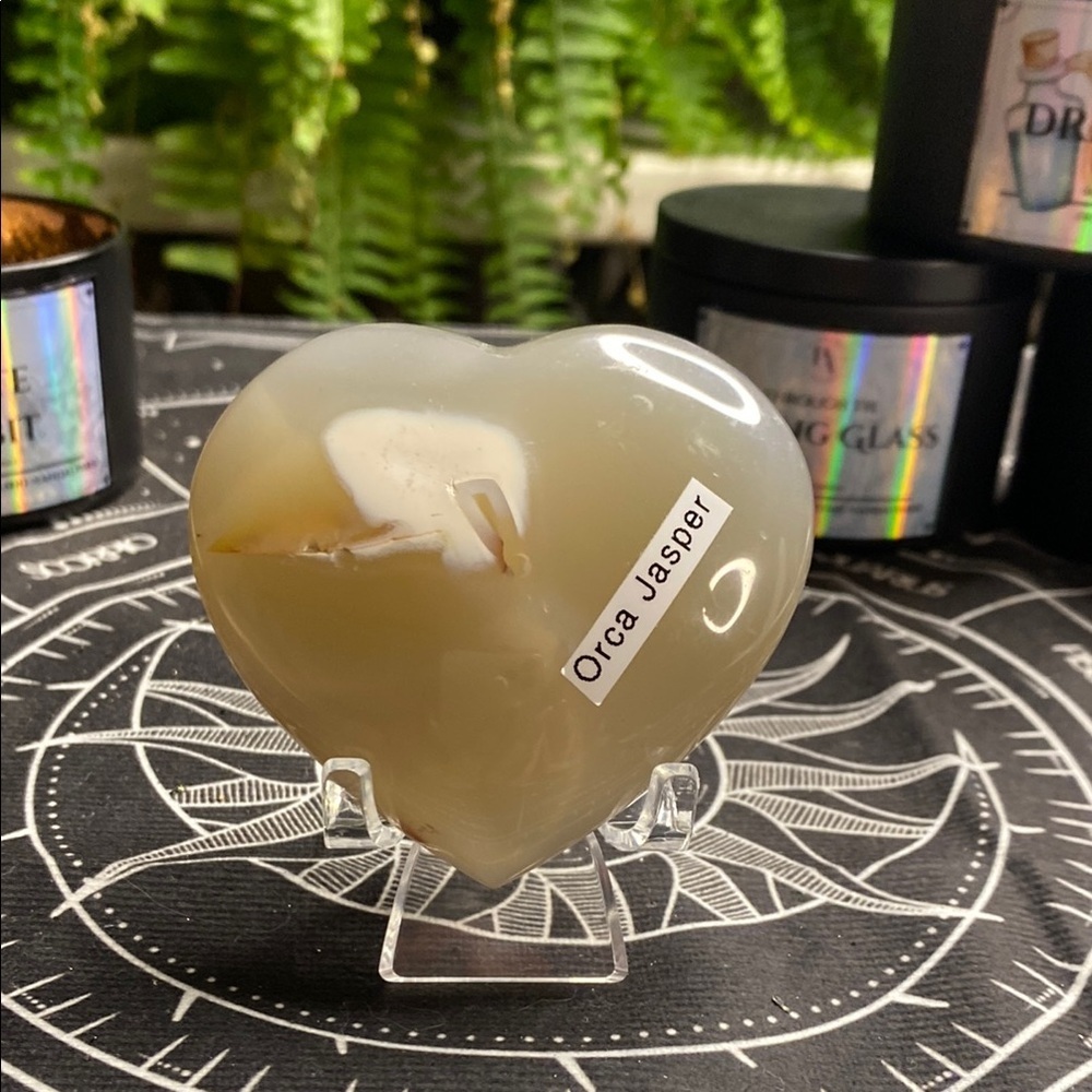 Orca Jasper Heart Stone with Stand